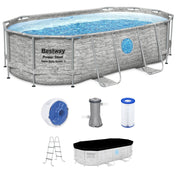 Bestway Power Steel Swim Vista Above Ground Pool Set with Filter Pump, Ladder & Cover