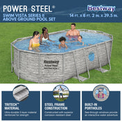 Bestway Power Steel Swim Vista Above Ground Pool Set with Filter Pump, Ladder & Cover