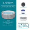 Box contents | Manufacturer graphic of the spa, ChemConnect, Type VI filter, and cover