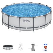 Set contents | Pool shown with its cover, ladder, filter pump and filter cartridge