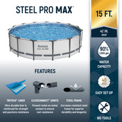 Bestway Steel Pro MAX 15 Foot Round Above Ground Pool with Pump & Cover