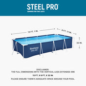 Bestway Steel Pro rectangular pool dimensions and capacity details