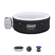 Box contents | Manufacturer graphic of the spa with cover, ChemConnect, and filter icons