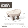 Dimensions | Tan spa seat callouts: 14 by 18.5 inches, 8.6 inches tall, 292 pound rating, foldable legs
