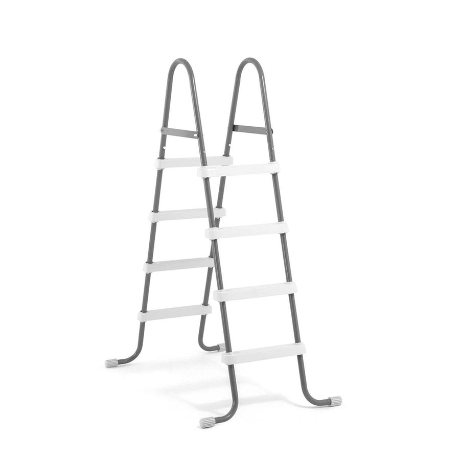 Ladder | Gray A-frame pool ladder with four white textured steps on each side