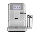 Angle | KitchenAid KF8 fully automatic espresso machine three-quarter view showing control panel and milk carafe