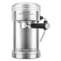 Front | KitchenAid KES6503 metal semi-automatic espresso machine front view in brushed stainless steel on kitchen counter