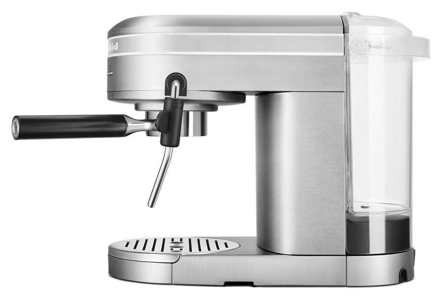 Front | KitchenAid KES6503 espresso machine side view with steam wand and water tank