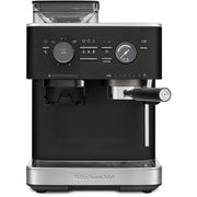 Angle | KitchenAid semi-automatic espresso machine three-quarter view showing control panel and portafilter