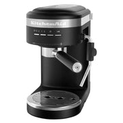 Front | KitchenAid KES6403BM semi-automatic espresso machine front view in matte black on kitchen counter
