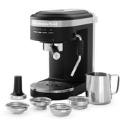 Angle | KitchenAid KES6403BM semi-automatic espresso machine three-quarter view showing control panel and portafilter