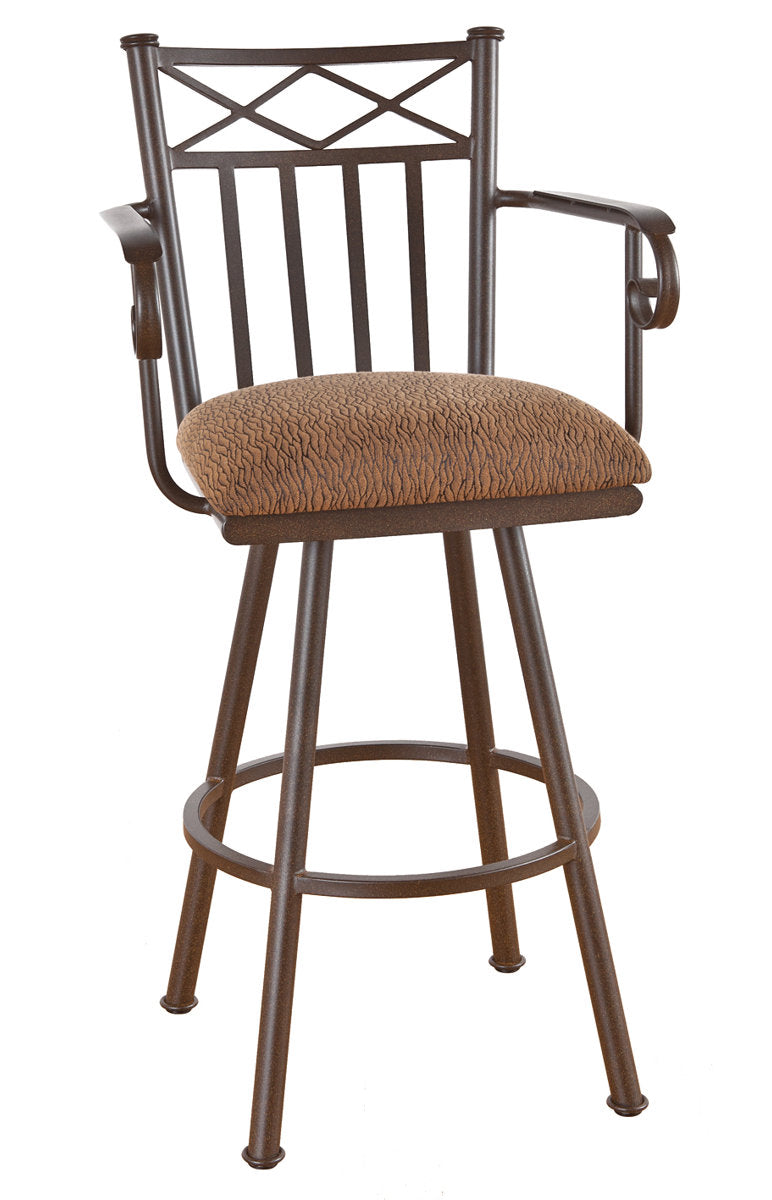Swivel Bar Stool, 34 Inch Seat Height, Gray Metal Frame, Red Upholstery