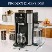 Specs graphic | De'Longhi TrueBrew coffee maker dimensions and capacity diagram