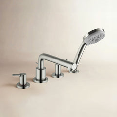 Talis S Double Handle Deck Mounted Roman Tub Faucet Trim with Diverter and Handshower in Brushed Nickel | product photo