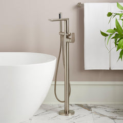 Berwyn Floor Mounted Tub Filler Faucet and Valve in Brushed Nickel | product photo
