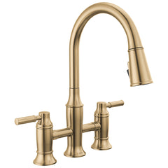 Renaldi Bridge Kitchen Faucet with Pull Down Sprayer, Two-Handle, Lumicoat Champagne Bronze | product photo