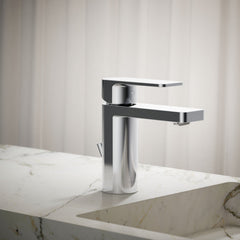 Parallel Single Hole Bathroom Faucet with Drain Assembly in Polished Chrome | product photo