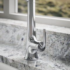 Kohler Tone Single Handle Semi-Professional Pre-Rinse Kitchen Sink Faucet with Three-Function Pull Down Sprayer | detail photo