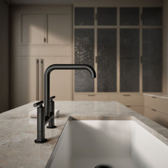 Kohler Purist Two-Hole Deck-Mount Bridge Kitchen Sink Faucet in Matte Black | product photo