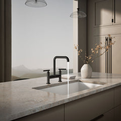 Kohler Purist Two-Hole Deck-Mount Bridge Kitchen Sink Faucet in Matte Black | product photo