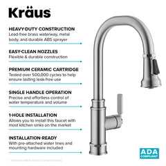 Allyn Transitional Industrial Pull-Down Single Handle Kitchen Faucet in Silver | product photo