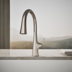 Graze Touchless Pull-Down Kitchen Sink Faucet with Voice Activation and Three-Function Sprayhead in Vibrant Stainless | product photo