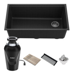 32-in. Bellucci Workstation Composite Kitchen Sink with WasteGuard™ Garbage Disposal in Metallic Black | product photo