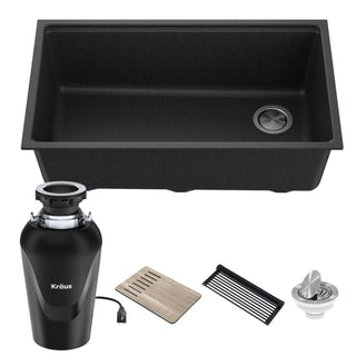 32-in. Bellucci Workstation Composite Kitchen Sink with WasteGuard™ Garbage Disposal in Metallic Black