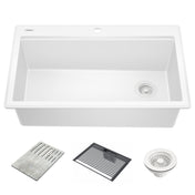 Everest™ 33" L Granite Composite Workstation Kitchen Sink Drop-In Top Mount Single Bowl with WorkFlow™ Ledge in White