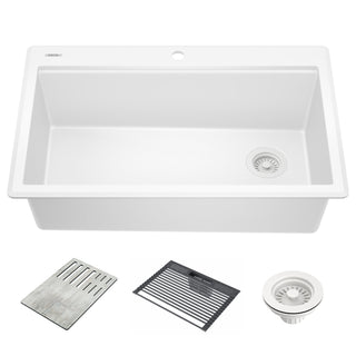 Everest™ 33" L Granite Composite Workstation Kitchen Sink Drop-In Top Mount Single Bowl with WorkFlow™ Ledge in White