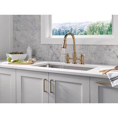 Renaldi Bridge Kitchen Faucet with Pull Down Sprayer, Two-Handle, Lumicoat Champagne Bronze | product photo