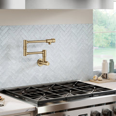 Bolden Wall Mount Pot Filler Kitchen Faucet With Retractable Arm In Spot-Free Brushed Brass | product photo