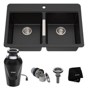 33 Inch Farmhouse Apron Front Double Bowl Kitchen Sink with WasteGuard™ Garbage Disposal in Black