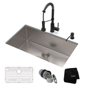 30-in Standart PRO Kitchen Sink Combo Set with Bolden Kitchen Faucet and Soap Dispenser in Matte Black