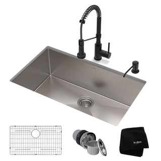 30-in Standart PRO Kitchen Sink Combo Set with Bolden Kitchen Faucet and Soap Dispenser in Matte Black