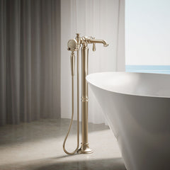 Artifacts Two Handle Floor Mounted Clawfoot Tub Faucet in Brushed Bronze | product photo