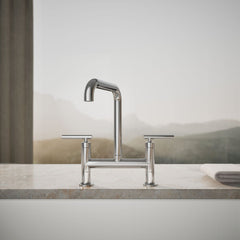 Kohler Purist Two-Hole Deck-Mount Bridge Kitchen Sink Faucet in Polished Chrome | product photo