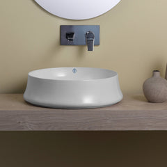 Above Mount Vessel Lavatory Basin with Center Drain in White