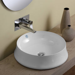 Above Mount Vessel Lavatory Basin with Center Drain in White