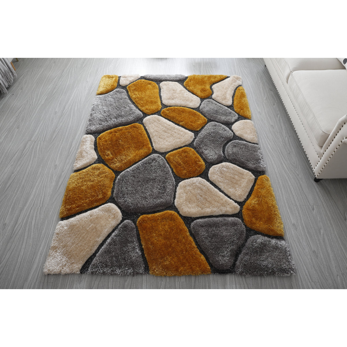 Abstract Area Rug, 5 ft x 7 ft in Mustard/Gray/Beige
