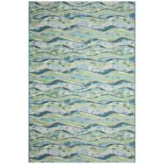 Abstract Area Rug, 7'10" x 9'10" in Blue, Teal and Beige