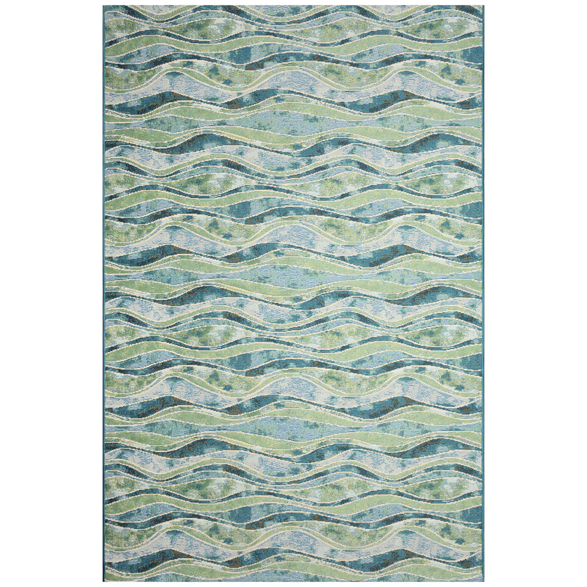 Abstract Area Rug, 7'10" x 9'10" in Blue, Teal and Beige