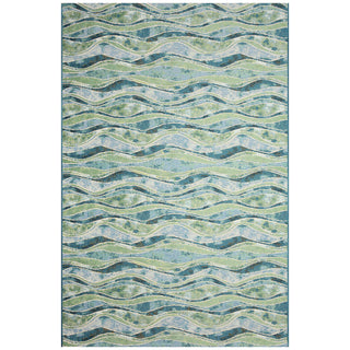 Abstract Area Rug, 7'10" x 9'10" in Blue, Teal and Beige