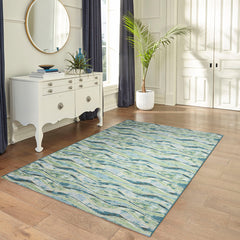 Abstract Area Rug, 7'10" x 9'10" in Blue, Teal and Beige