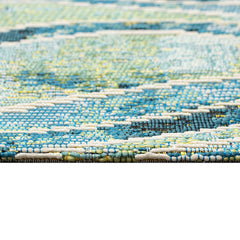 Abstract Area Rug, 7'10" x 9'10" in Blue, Teal and Beige