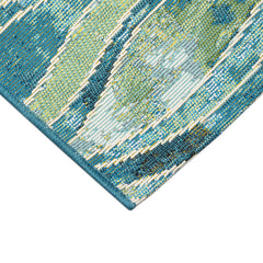 Abstract Area Rug, 7'10" x 9'10" in Blue, Teal and Beige