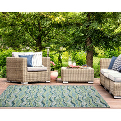 Abstract Area Rug, 7'10" x 9'10" in Blue, Teal and Beige