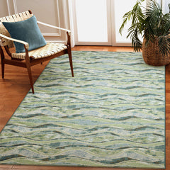 Abstract Area Rug, 7'10" x 9'10" in Blue, Teal and Beige