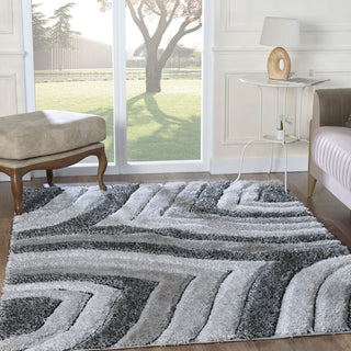 Abstract Area Rug, 7'10" x 9'10" in Gray Polyester