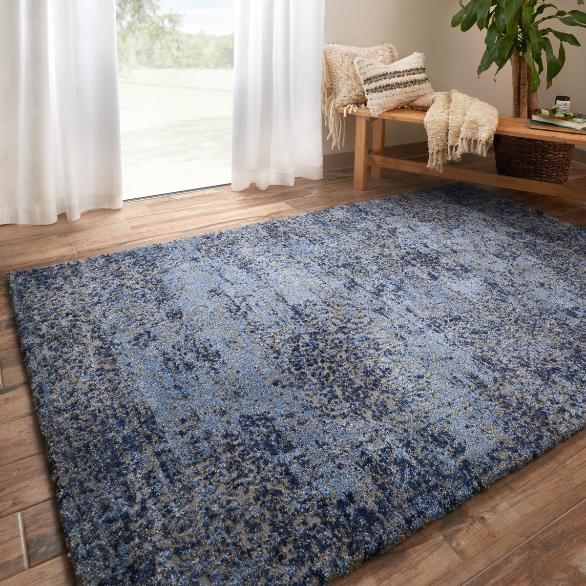 Abstract Area Rug, 7 ft 7 in x 10 ft 6 in with Blue and Gray